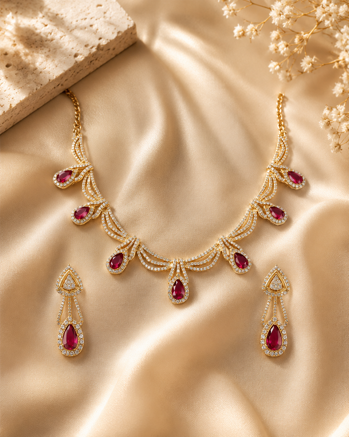 Ruby Cascade Necklace Set