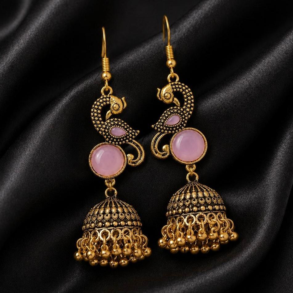 Rosé Peacock Jhumkas