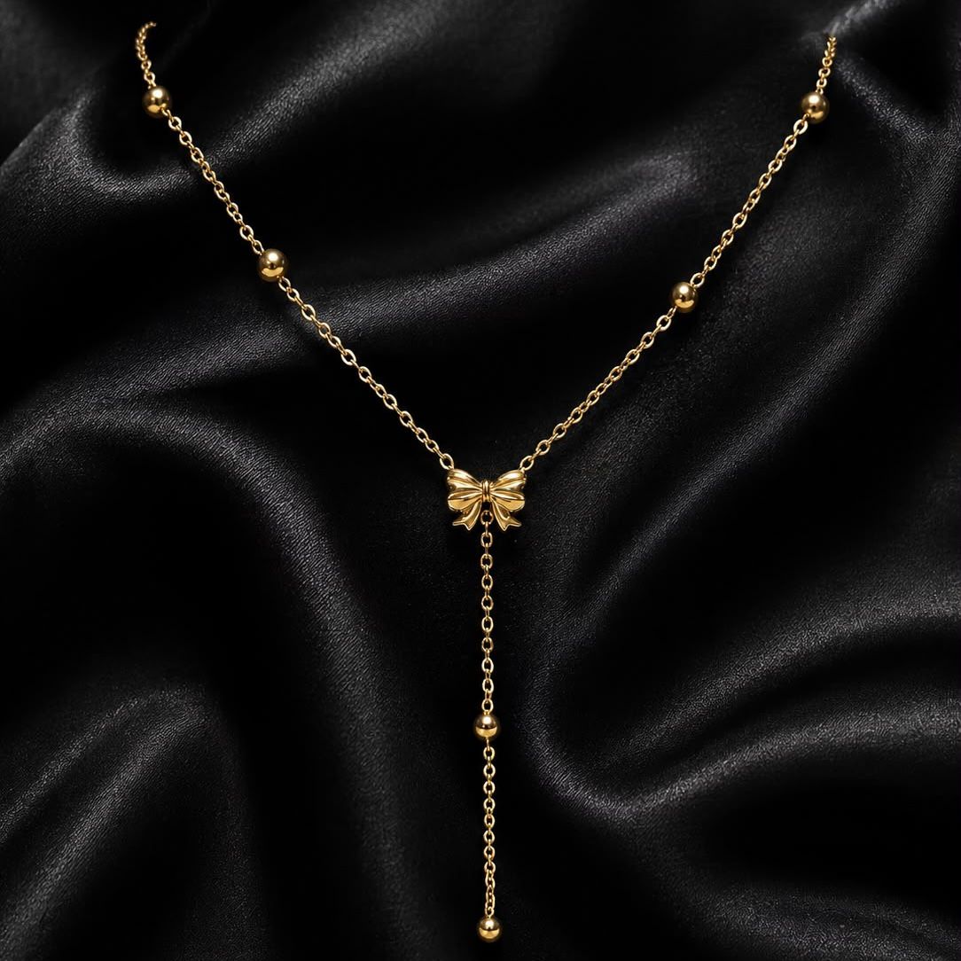Golden Bow Drop Necklace