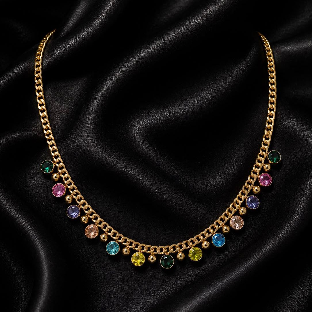 Rainbow Crystal Chain Necklace