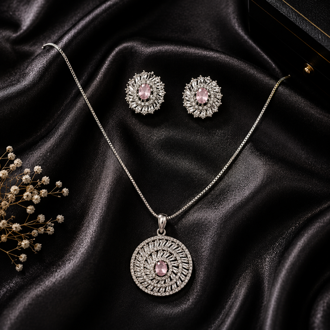 Silver Bloom Crystal Jewelry Set